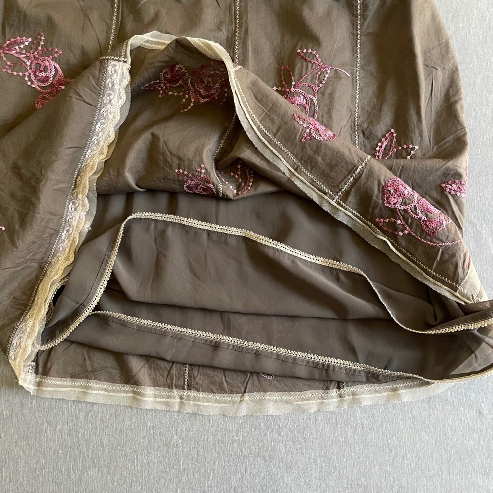 J. Jill Skirt Women 16T Brown Pink Floral Embroidered Lace Boho Cottagecore - Picture 4 of 8